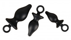 3-teiliges Analplug-Set aus Silikon, mit Rückholring