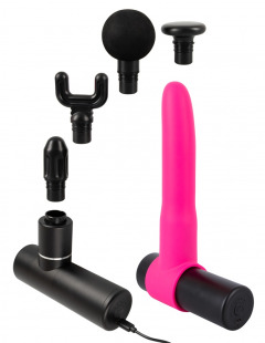 Massagegerät „Sex & Massage Gun“ mit 4 Aufsätzen plus Silikon-Dildo