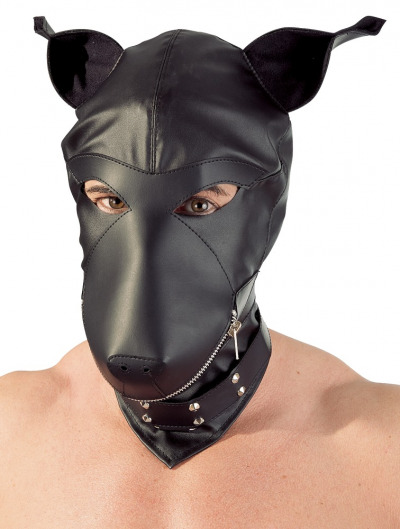 Kopfmaske in Hundeoptik, hinten geschnürt, mit Reißverschluss
