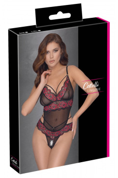 Body ouvert aus 2-farbiger Floral-Spitze und Powernet