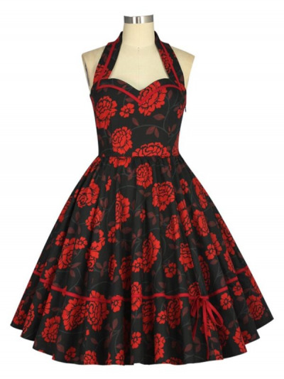 Retro-Chic-Kleid in Schwarz-Rot