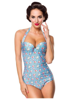 Belsira Retro Badeanzug Blau Rosa Weiß