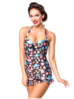 Belsira Retro Badeanzug Schwarz Pink