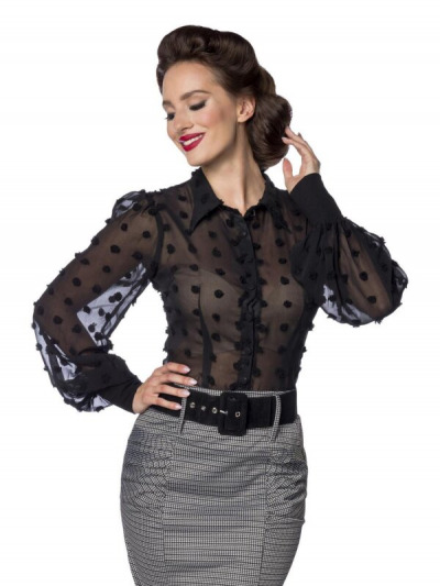 Schwarze Seidenbluse im Retro-Look