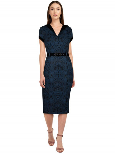 Midnight Blue Vintage Dress with Noir Collar