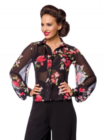 Retro-Chic Bluse in Schwarz und Rot