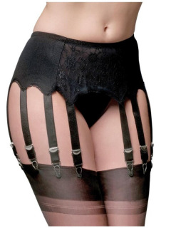 Vintage Spitzen Hüftgürtel mit 12 Haltern Schwarz