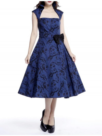 Royal Blue Pleated Belted Dress