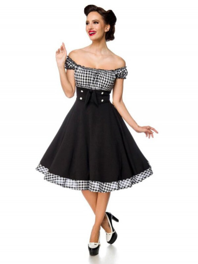 Vintage Gingham Off-Shoulder Dress